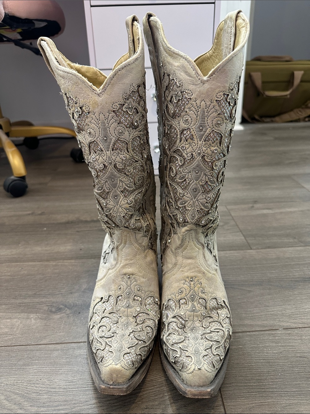 Corral Women's Embroidered Lace-Up Cowboy Boots in Beige